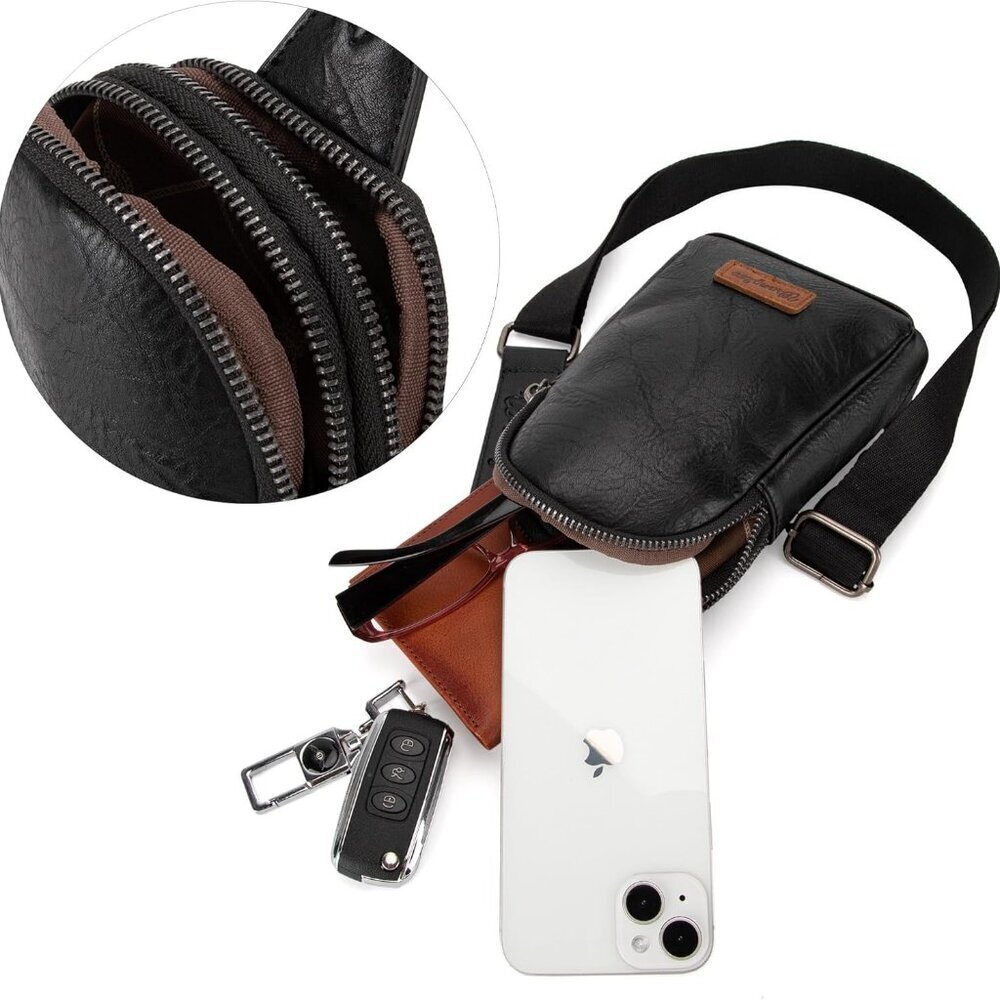 Small Crossbody Sling Bag Vegan Leather Adjustable Compact Travel Gift - Picture 6 of 8